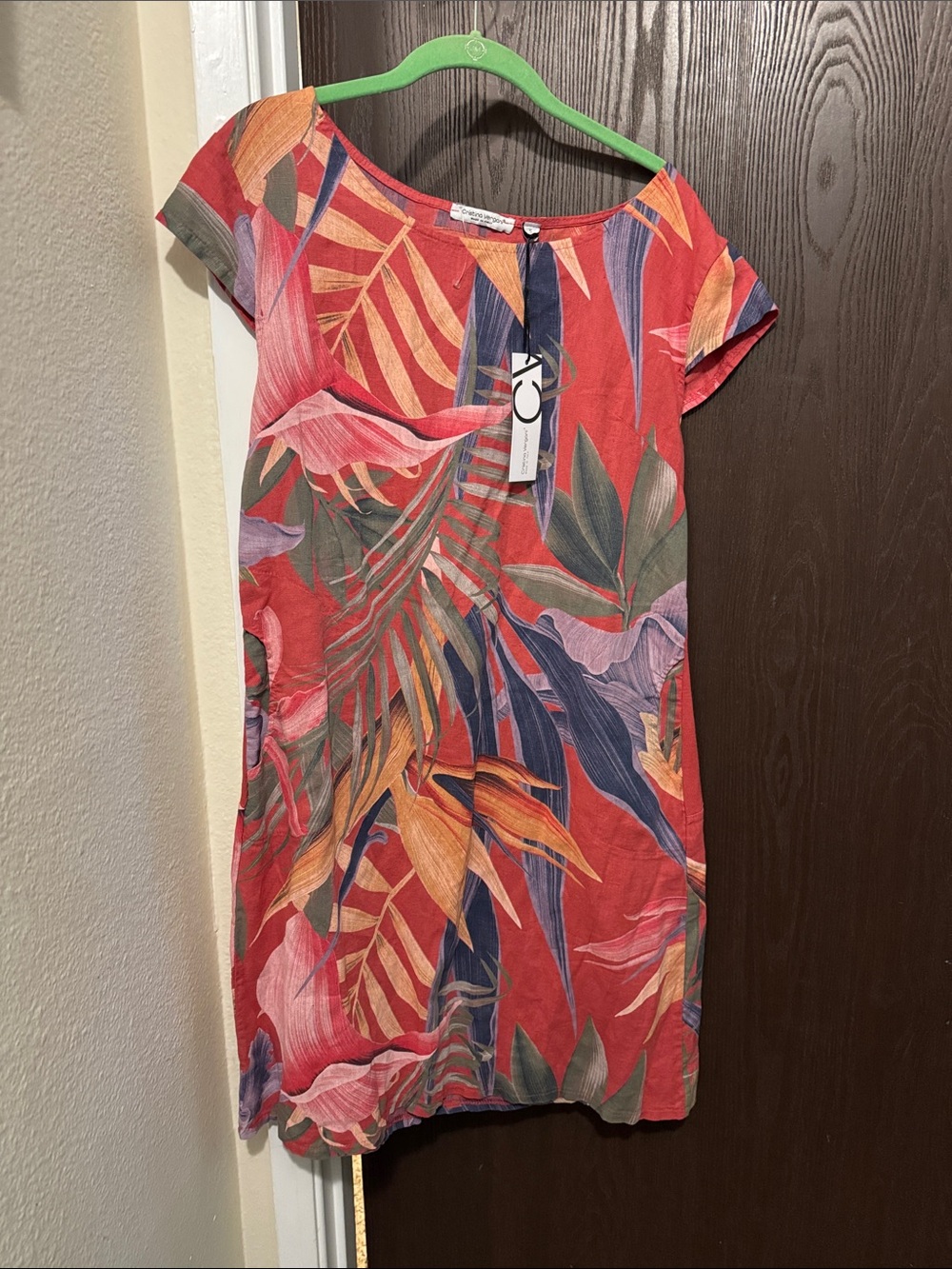 Cristina Vergani Linen Cap Sleeve Dress w/ Pockets S NWT Red Orange Blue Purple